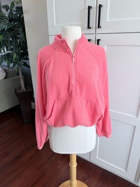 Old Navy Coral Pink Half-Zip Terry Cloth Pullover Small